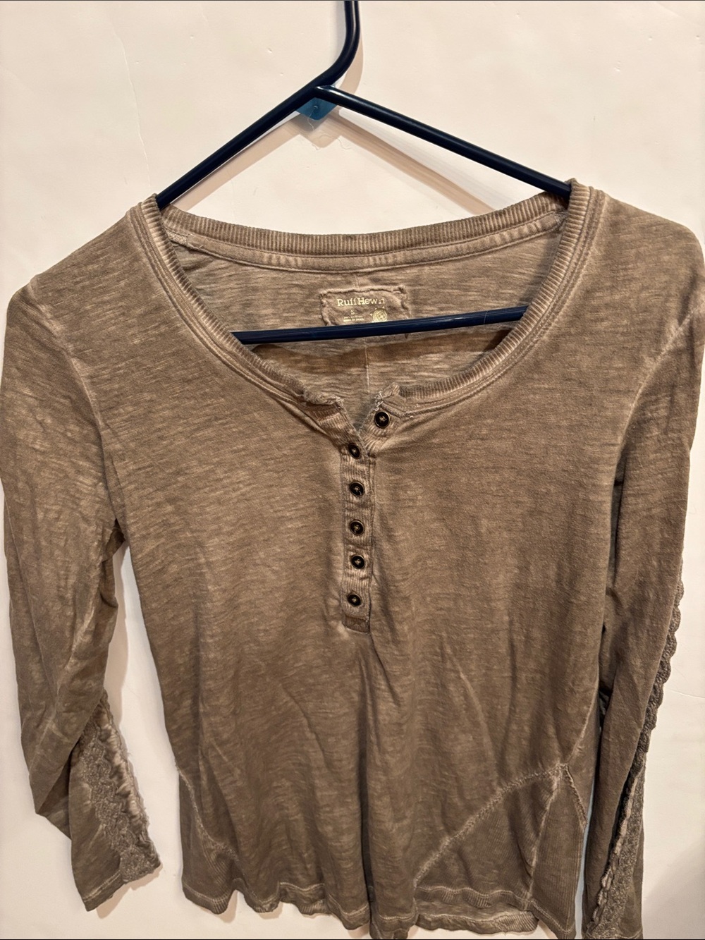 Ruff Hewn lace sleeves Button-Front Long Sleeve Henley s